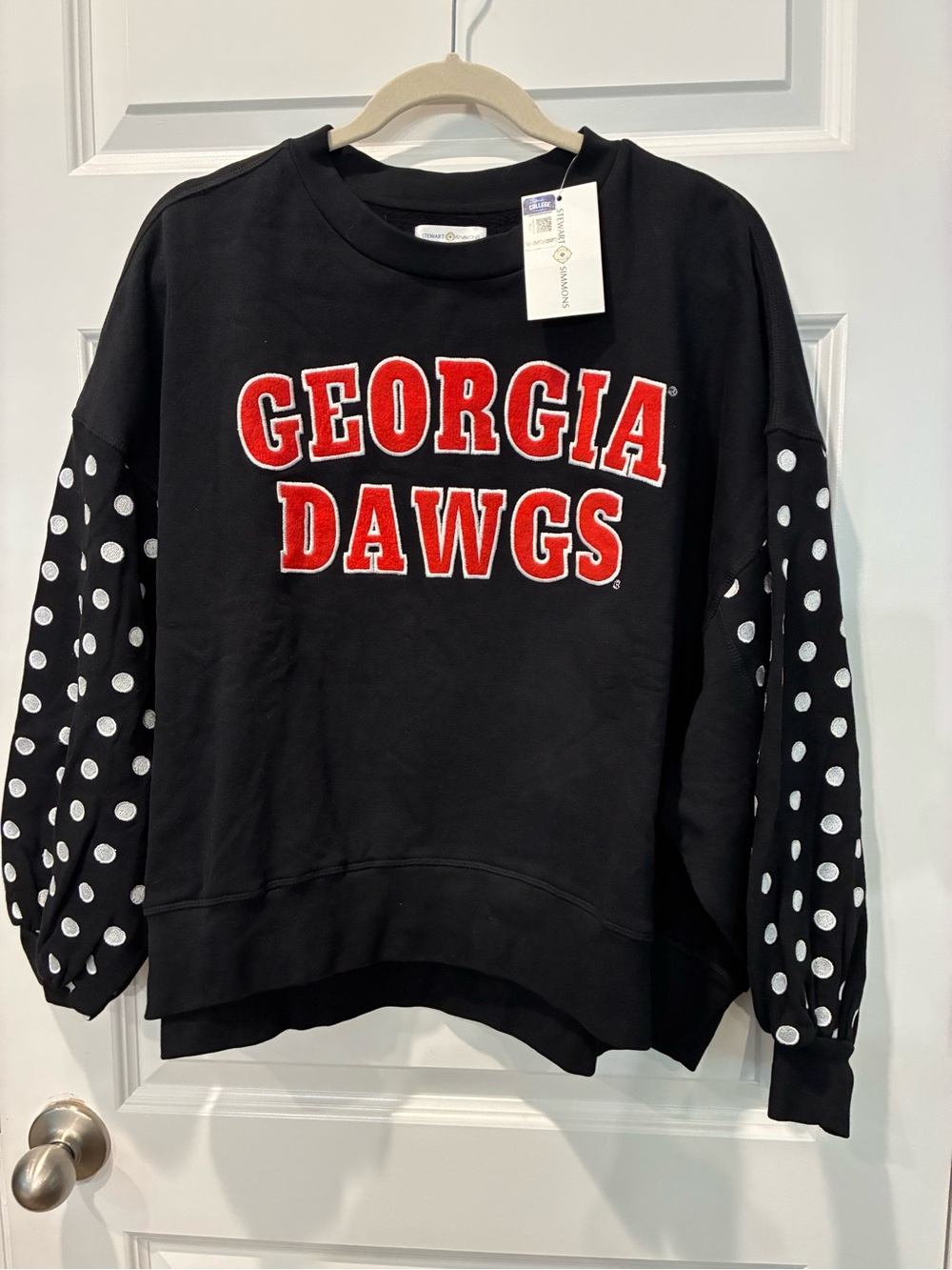 Georgia Dawgs Black Polka Dot Sleeve Sweatshirt - Red Lettering